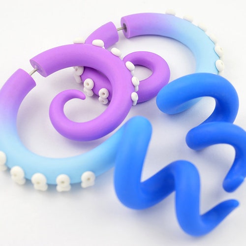Octopus Tentacle Earrings Fake Gauge Tentacle Earrings Octopus Etsy