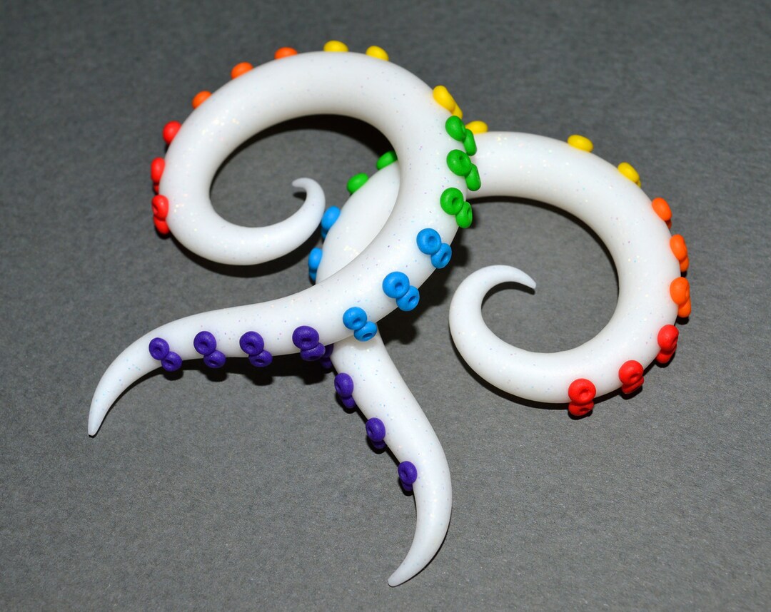 Rainbow Plugs Rave Earrings Rave Outfit Edc Outfit Octopus Tentacle Earrings Fakers Faux Gauges