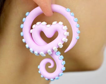 Yami Kawaii Earrings Fairy Kei Tentacle Earrings Valentine’s Day Gift Faux Gauge Fakers Fake Gauges Ear Plugs Gauge Earrings Tentacle Gauges