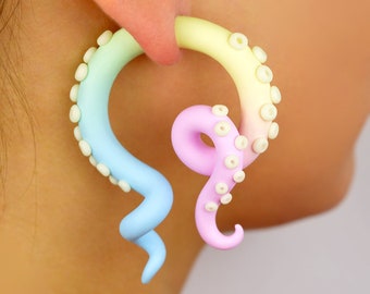 Pansexual Earrings Pansexual Pride Flag Tentacle Earrings With Glow In The Dark Suction Cups Pastel Pansexual Earrings In Yami Kawaii Style