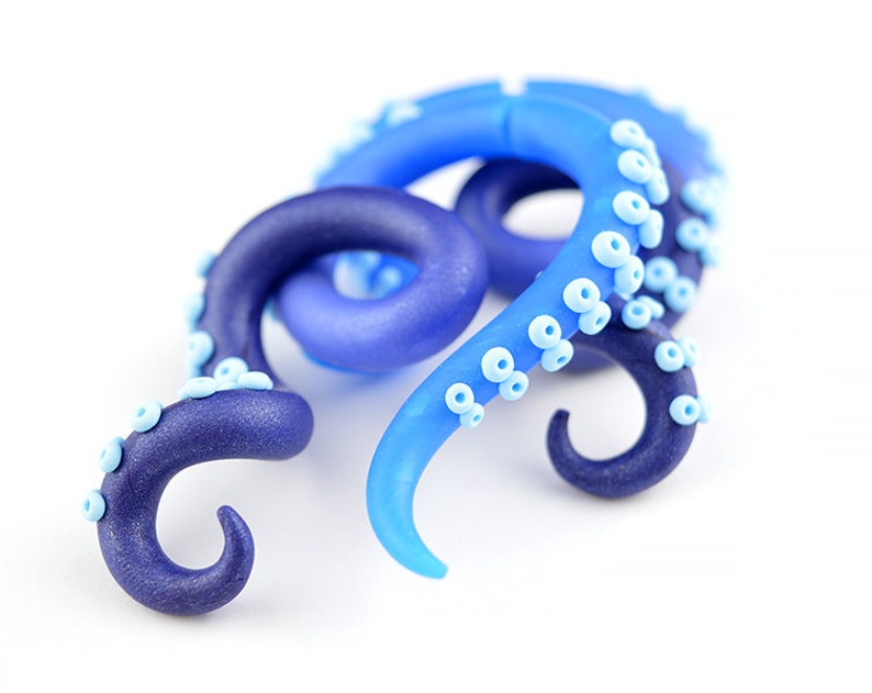 Blue Diamond Tentacle Earrings Lapis Lazuli Octopus Earrings Tentacle Gauges Earrings Ear Plugs image 1