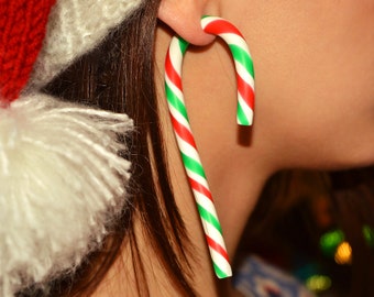 Christmas Earrings Candy Cane Kawaii Christmas Candy Christmas Earrings Ears Cane Earrings Cane Plugs Christmas Earrings