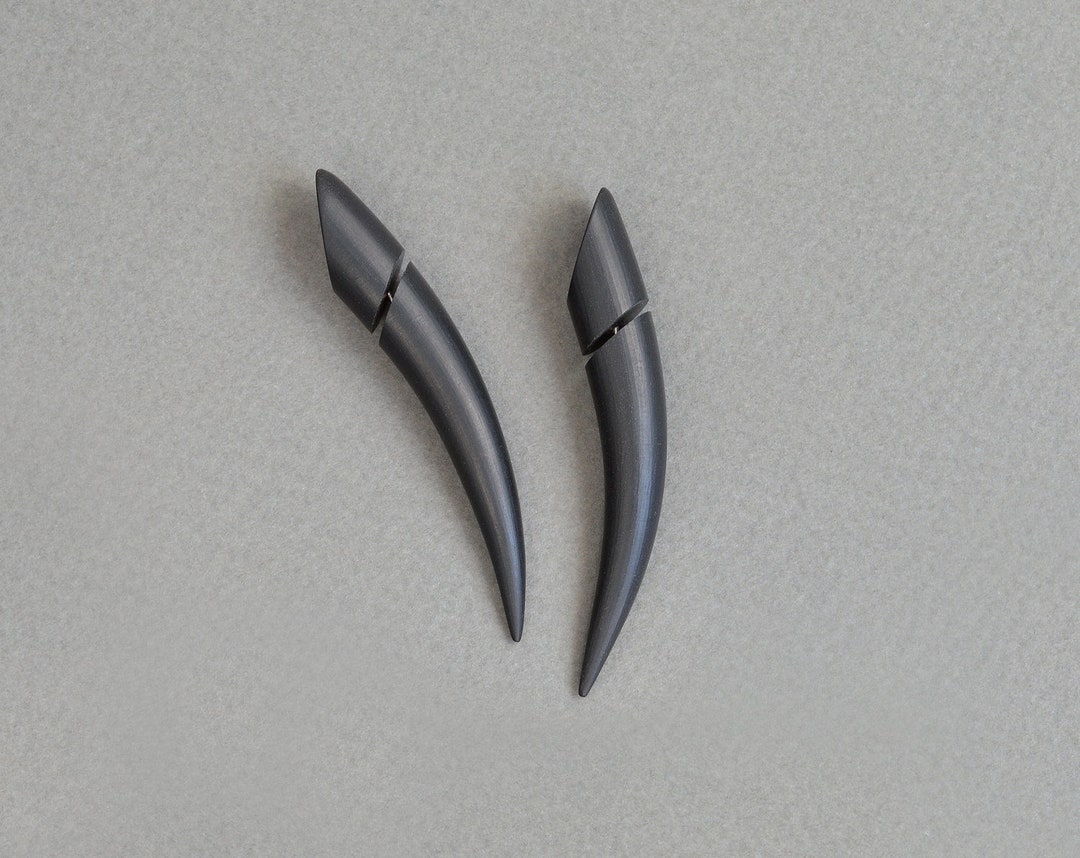Black Tusk Earrings Claw Horror Tribal Earrings Fake Gauges, Tribal