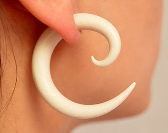 Spiral Plugs Boho Taper Hanger Fake Gauge Earrings, Handmade, Tribal Style, White Pearl, Fake Plugs, Fakers - Faux Fake Gauge Earrings, Plug