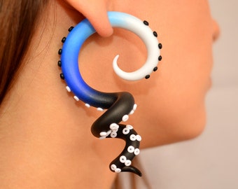 Hades Octopus Plug or Octopus Tentacles Gauges, Earrings for Stretched Lobes, Tentacle Plug 2g 0g 00g 716 12 916 58