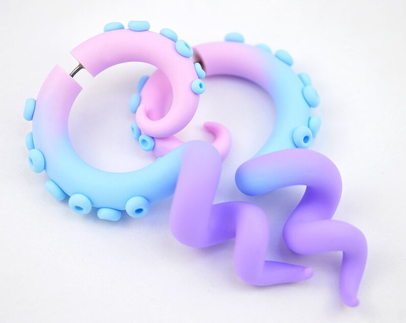 Pastel Goth Tentacle Earrings Yami Kawaii Fake Gauge Earrings Etsy