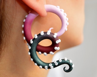 Cyber Goth Octopus Tentacle Gauge Earrings Kraken Ear Plugs 2g 1g 0g 00g 000g 7/16 0000g 1/2 9/16 5/8 Visual Kei Salander Fake Plugs