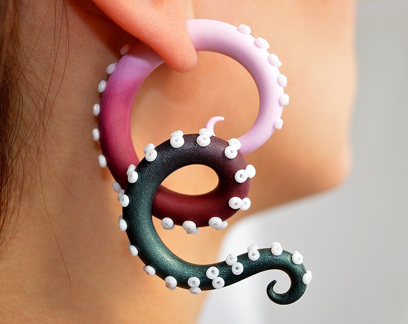 Cyber Goth Octopus Tentacle Gauge Earrings Kraken Ear Plugs 2g Etsy
