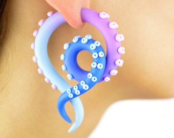 Kawaii Tentacle Earrings Fairy Kei Earrings Ear Plugs Pop Kei Menhera Octopus Fake Gauge Earring Harajuku Decoden Pastel Goth Earring