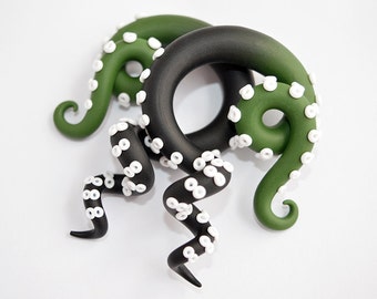 Tentakel Ohrringe Camouflage Khaki Zombie Plugs Gruselig Niedlich Fake Gauges Ohr gauges Fake Gauge Ohrringe Octopus Faux Gauges