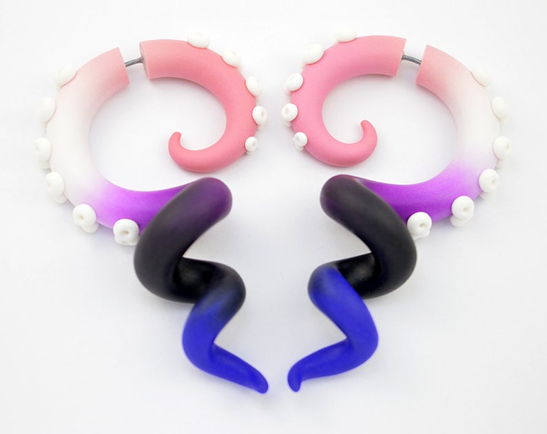 Gender Fluid Earrings Gender Fluid Pride Flag Tentacle Earrings LGBT LGBTQ Gender Fluid People Genderfluid Ear Gauges Plugs Octopus Jewelry image 2