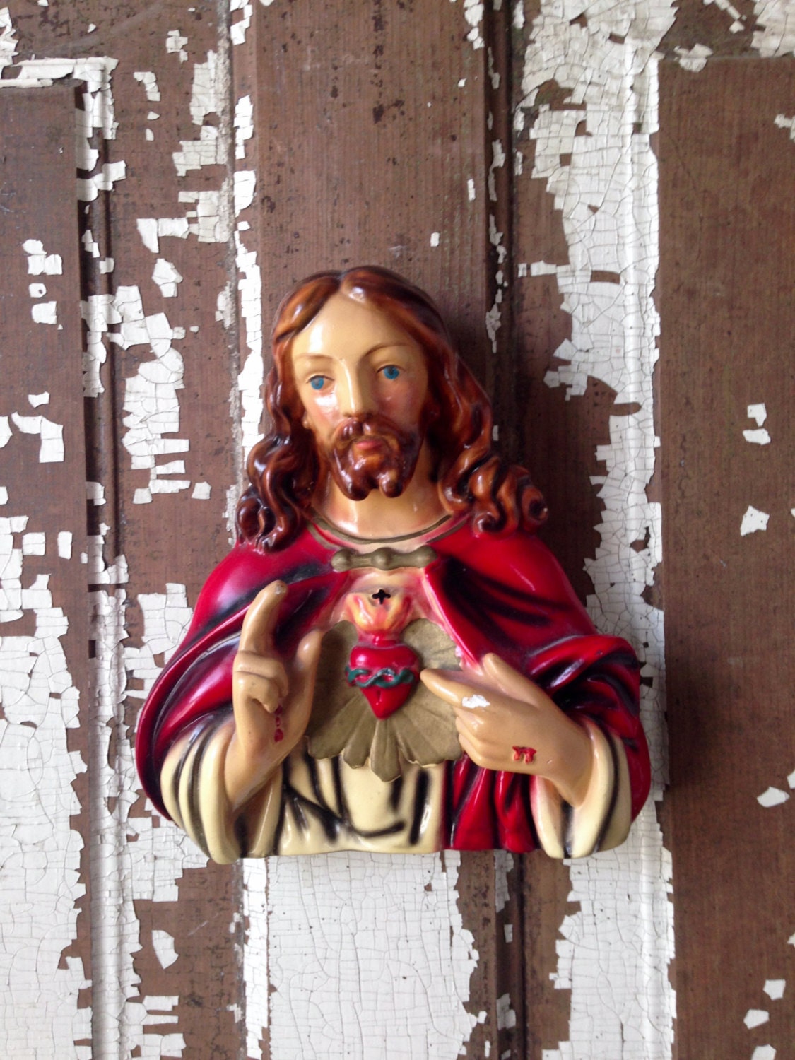 Vintage Ceramic Bust Of With Sacred Heart Boho Chic