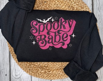 EMBROIDERED Spooky Babe Crewneck / Funny Halloween Sweater / Spooky Baby Pink Halloween Shirt / Barbie Crewneck / Trendy