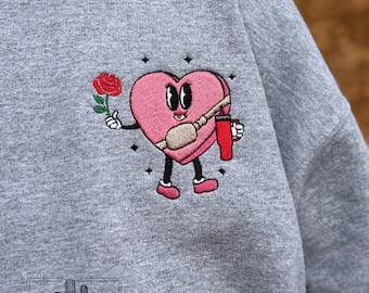 EMBROIDERED Heart Tumbler Valentine's Day Crewneck / Preppy Valentine Sweater / Preppy Heart Bum Bag Shirt / Belt Bag Crewneck / Trendy