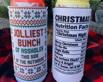 Jolliest Bunch of … This Side of the Nuthouse Double Sided Skinny Can Cooler / Ugly Sweater Party accessory