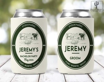 Stockyards Bachelor Party / Nashville Can Cooler / Custom Can Cooler Bachelor Custom Slim Can Cozie Summer Wedding Favor Party Favor