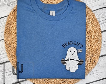 EMBROIDERED Dead-Lift Halloween Ghost Embroidered Crewneck / Funny Halloween Sweater / Crossfit Halloween Shirt / Ghost Crewneck / Trendy