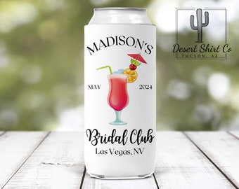 Bridal Club / Las Vegas Can Cooler / Custom Can Cooler Arizona Bachelorette Custom Slim Can Cozie Summer Wedding Favor Party Favor Cocktails