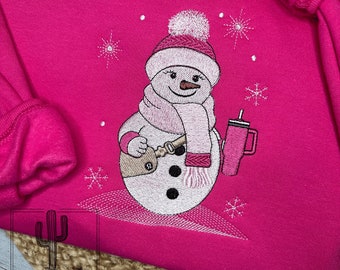 EMBROIDERED Basic Babe Snowman Crewneck / Funny Christmas Sweater / Snowman Baby Pink Christmas Shirt / Embroidered Crewneck / Trendy