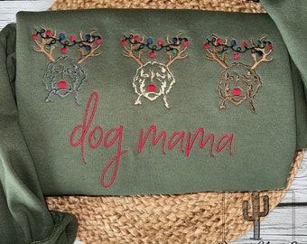 EMBROIDERED Dog Mama Doodle Crewneck / Funny Christmas Sweater / Doodle Dog Christmas Shirt / Embroidered Crewneck / Trendy / Personalized