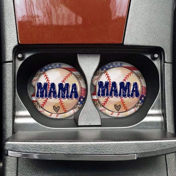 Baseball Mama Cheetah Print  / Set of 2 Neoprene Car Coasters / Baseball Mama / Leopard Lover Gift / Baseball Season / New Car Present