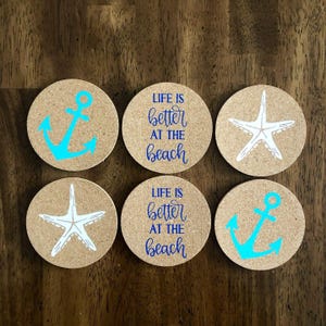 Strand-Getränke Untersetzer, Korkuntersetzer, Getränkeuntersetzer, Einweihungsparty, Lehrergeschenk, Geschenke für sie, Strandhausgeschenk, personalisierte Untersetzer