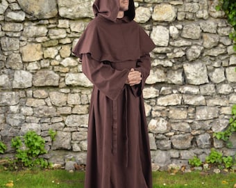 Adson monniksgewaad, middeleeuwse monniksgewaad, monniksgewaad met capuchon met riem, katoenen monniksgewaad, Ren Fair-kleding, middeleeuwse kleding