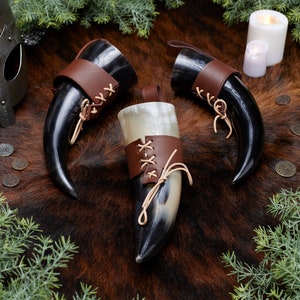 Ivar Norse Drinking Horn with Leather Holder, Medieval Drinking Horn, Mead Drinking Horn, Viking Accessory, Ren Fair Accessory, Viking Horn