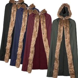 Cotton Canvas Cloak with Faux Fur Trim, Medieval Cloak, Hooded Cloak, Renaissance Fair Cloak, Medieval Cape
