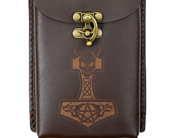 Viking Leather Phone Holder with Clasp - Viking Holder - Leather Accessory - #DK7129