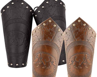 Celtic Boar Leather Arm Bracers - Medieval Leather Bracers - Leather Vambraces  - #DK6097