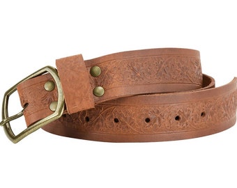 Woodland Embossed Buckle Belt - Leather Belt - Buckle Belt for SCA, LARP, Cosplay, Reenactment - #DK2044