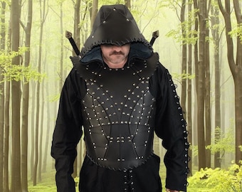 Dark Rogue Leather Armour with Hood, Ren Fair Leather Armor, Medieval Leather Body Armour, Assassin Armour - #DK5009