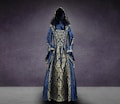 Alluring Damsel Dress with Hood – Blue with Gold, Medieval Fantasy Dress, Hooded Renaissance Dress, Sorceress Dress