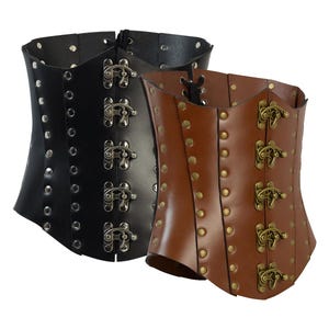 Clasped Leather Medieval Corset, Ren Fair Leather Corset, Steampunk Corset, Hard Leather Corset - #DK7011