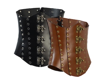 Clasped Leather Medieval Corset, Ren Fair Leather Corset, Steampunk Corset, Hard Leather Corset - #DK7011