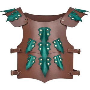 May include: Brown leather armor with green leather dragon scales and gold accents.