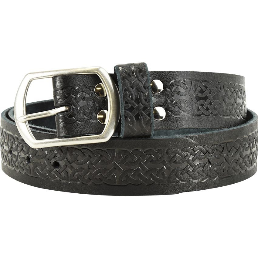 Celtic Embossed Buckle Belt - Leather Belt - Buckle Belt for