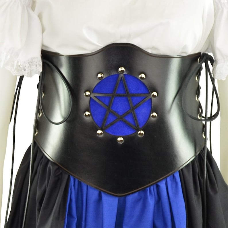 Side Lacing Pentagram Waist Cincher Priestess Leather Belt, Leather Corset, Wicca Corset, Pentagram Corset image 1