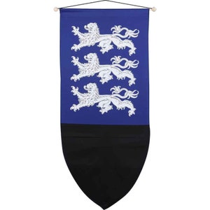 Richard The Lionheart Heraldic Medieval Banner – Silver Lions, Medieval Flag Banner, Hanging Banner, Renaissance Fair Banners, Castle Decor