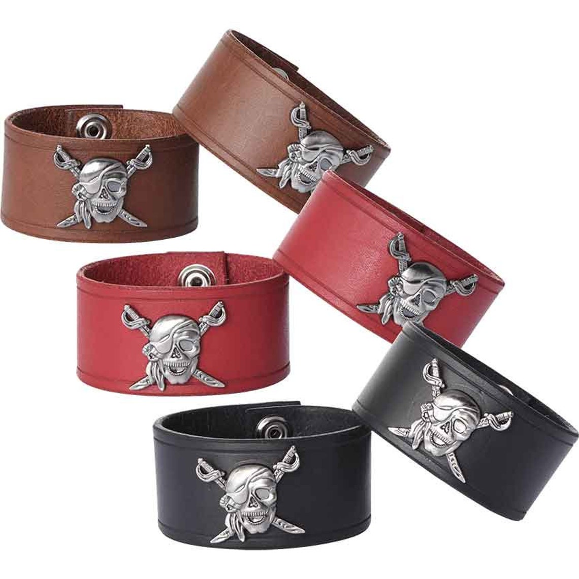 Leather Wrist Cuffs With Pirate Skull Pirate Accessory Etsy