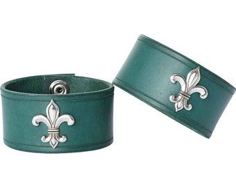 Leather Wrist Cuffs with Fleur de Lis - Leather Cuff Accessory - #DK6019-07