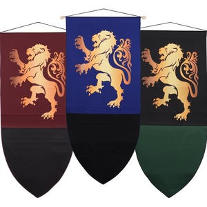 Rampant Lion Medieval Banner, Medieval Flag Banner, Wall Hanging Banner, Renaissance Fair Banners, Castle Decor, Heraldic Lion Banner