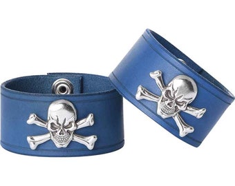 Leather Wrist Cuffs with Skull and Crossbones - Pirate Wrist Cuffs - #DK6019-11