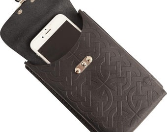 Celtic Leather Phone Holder with Clasp - Celtic Holder - Leather Accessory - #DK7131