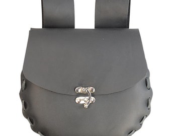 Bolsa redonda mediana de cuero para SCA, LARP, cosplay y recreación medieval - #DK7101