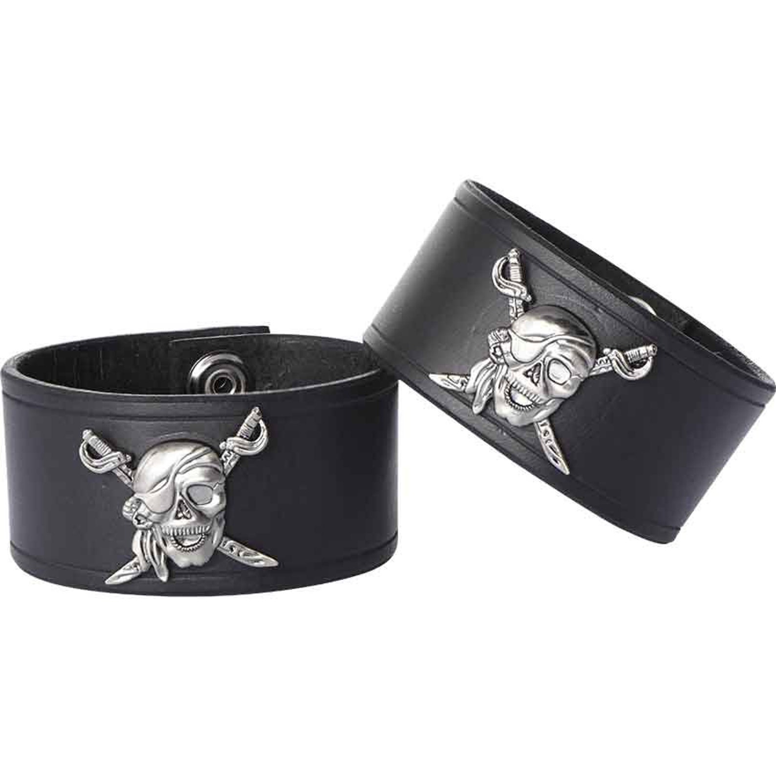 Leather Wrist Cuffs With Pirate Skull Pirate Accessory Etsy
