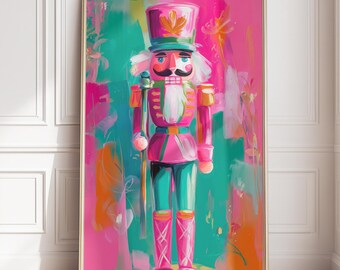 Christmas Nutcracker Art Print - Pink and Aqua Design Digital Downloads