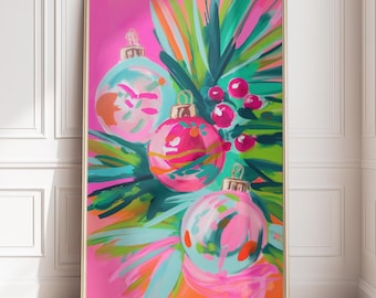 Colorful Christmas Ornaments Digital Downloads  Festive Foliage Wall Art Design