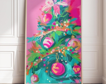 Colorful Abstract Pink Green Christmas Tree Art - Digital Download for Festive Decor